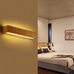 Wall Lamp LED Lights Oak Wooden Lamps Bedroom Beside Bathroom Home Sconce Lighting Solid Wood Light Fixtures Art Rectangle