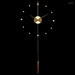 Wall Clocks Creative Spain 3d Clock Gold Metal Walnut Wood Pendulum House Art Bathroom Led Luxury Diy Home Decor LQQ99YH