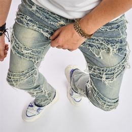 Men's Jeans Y2K Style Streetwear Mens Denim Pants Fashion Ripped Patchwork Design Slim Straight Jeans Autumn Men Vintage Jean Trousers 230815