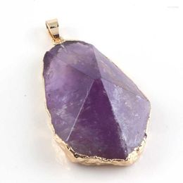 Pendant Necklaces Light Yellow Gold Colour Irregular Shape Section Natural Purple Amethysts Rose Quartzs Rock Crystal Fashion Jewellery