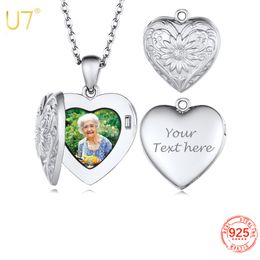 Strands Strings U7 925 Silver Custom P o Locket Necklace for Women Heart Embossed Sunflower Personalized Picture Engraving Memorial Jewelry 230822