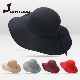 Wide Brim Hats Bucket Hat Fedora Ladies Top Classic Fluffy Widebrim Wool Felt Bowler Beach Warm cap 230821