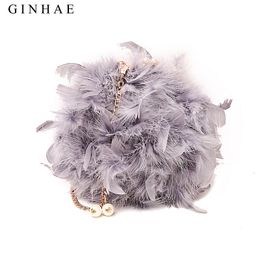 Evening Bags Winter Real Women Ostrich Feather Shoulder Bag Chain Desinger Ladies Small Handbag Teenagers Clutch Purse 230821