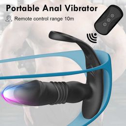 Massager Telescopic Vibrating Butt Plug Anal Vibrator with Penis Ring Prostate Stimulator Delay Ejaculation