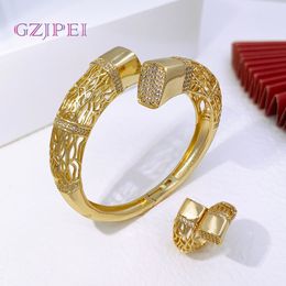Bangle Woman Bracelet 18K Gold Plated Copper With Ring Luxury Zirconia Dubai Jewelry Wedding Party Accessories 230821