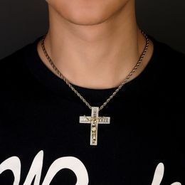 Hip Hop Jesus Cross Pendant Necklace Mens Jewellery 18k Real Gold Plated Full Zircon Jewellery
