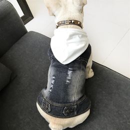 Dog Clothes for Small Dogs French Bulldog Denim Jacket Chihuahua Jeans Coat Hooded Vest for Pug Cat Pet Costume S-4XL T200710240N