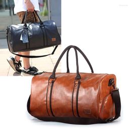 Outdoor Bags Leather Gym Bag Fitness Travel Shoe Pocket Luggage Handbag Shoulder Crossbody Duffle Side Sac De Sports For Men