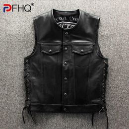 Men's Jackets PFHQ 2023 Trendy Men's High Quality Leather Motorcycles Jackets Fashion New Sleeveless Vest Slim Fit Waistcoat Four Seasons Coat J230821