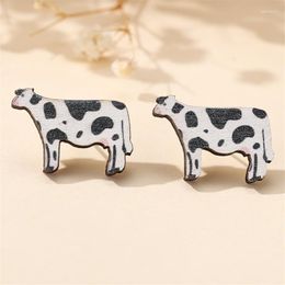 Stud Earrings Rocking Animal Wooden Cow For Women Men Yellow Pink Black Spots Wood Earring Punk Bar Party Jewelry Gifts