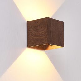 Wall Lamp Walnut Bedside Sabi Decor Corridor Led Bedroom Room Imitation Light Sconce Wood Up Japan Log Wabi Down Living