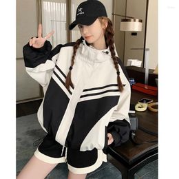 Women's Jackets Baseball Jacket Women Hooded Cargo Coat Korea Streetwear Fashion Contrast Colours Spring And Autumn Loose Casual Zipper