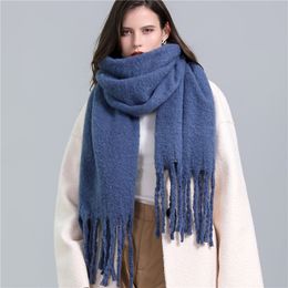 Scarves Winter Scarf Women Cashmere Warm Pashmina Solid Female Wraps Thick Soft Bufanda Big Tassels Shawl Long Stole 230822