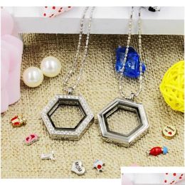 Lockets Selling Novelty Hexagon Heart Magnetic Crystal Diy Floating Memory Living Locket Pendant Gift For Girls Women Daughter With Ot20S