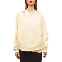 Moletons femininos Mulheres camisa de jumper cor de cor sólida de cor de cabola hollow-out transvers