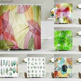 Shower Curtains High Quality Leaves Fabric Shower Curtain Waterproof Plant Flower leaf Bath Curtains for Bathroom Decorate with R230829