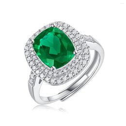 Cluster Rings Elegant Double Layers Square Emerald Adjustable Ring For Women S925 Sterling Silver Genuine Vintage Jewelry Birthday Gift