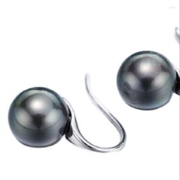 Dangle Earrings Selling Jewelry Pair Charming 10-11mm Tahitian Round Black Pearl 925s