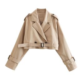 Womens Jackets Khaki Cropped Trench Women Long Sleeves Design Jacket Chic Lady High Street Casual Loose Coats Top Female 230821