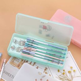 Learning Toys Transparent frosting Large Capacity Pencil Case Kawaii Double-deck Plastic Pencilcase School Pen Case Supplies Pencils Pouch