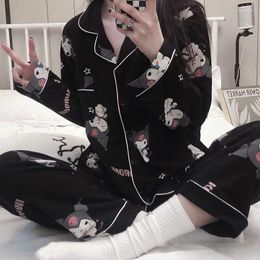 Women's Sleepwear Fan Sweet Sexy Long Sleeve Trousers Worn Outside Home Clothes Cute Cartoon Girls Pyjamas Suit Comfortable Loose Homewear