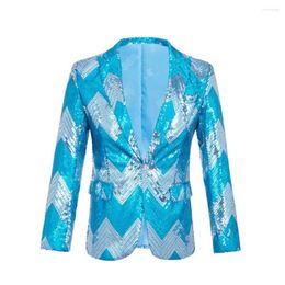 Men's Suits Designed Wave-like Sequin Blazer Men Homecoming Dress Sky Blue Vibrant Color-matched Suit Jacket