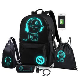 Backpacks Children Backpack School Bags For Boy Girls Anime Luminous School Backpack Kids Waterproof Book Bag USB Charging Schoolbag Gift 230821