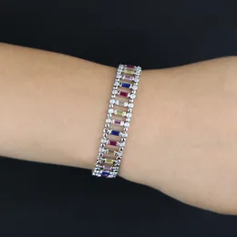 Neue Modeankunft farbenfrohe Regenbogenquadrat Zirkon Armreifen Armband für Frauen Männer Dame Geschenk gepflastert 5A Kubik Zirkonia Geschenk Schmuck Schmuck