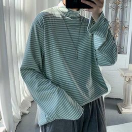 Men's T Shirts Autumn Men Clothing Long Sleeve O Neck Striped Shirt Hip Harajuku Vintage Bottom Loose Outwear Casual Tops