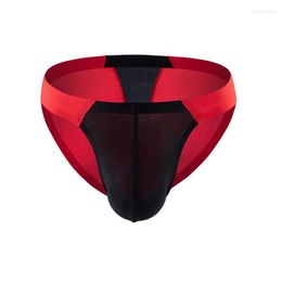 Underpants Men Underwear Ice Silky Seamless Briefs Color Patchwork Low Waist Ultra-Thin Summer Comfortable Sissy Panties For