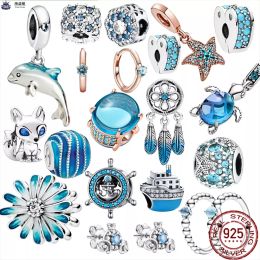 925 Sterling Silver Dangle Charm Blue Lantern Sun Pendant LOVE Family Forever Bead For pandora charms authentic 925 silver beads