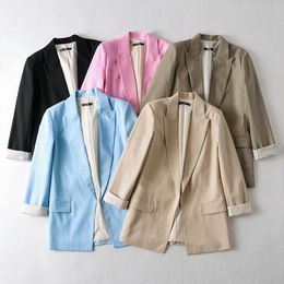 Women s Jackets 2023 High quality fashion women s temperament printing cuffs linen cardigan Blazer 230822