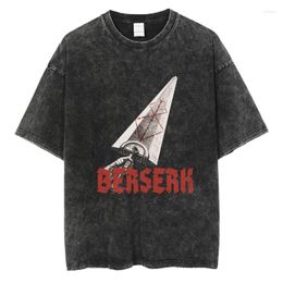 Men's T Shirts Men Vintage Washed Tshirt Anime Berserk Graphic Oversized T-Shirt Summer Casual Loose Cotton Shirt Hip Hop Streetwear Tee