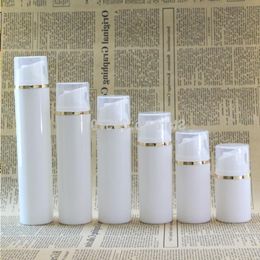 Hot 50ml 150ml Empty Airless Pump Bottles With Golden line Plastic Vacuum Bottle Makeup Containers 100pcs/lot Curdq