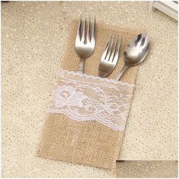 Party Decoration 21 X11Cm Vintage Jute Tableware Pouch Pocket Burlap Lace Knife And Fork Bag Cutlery Holder For Za1341 Drop Delivery H Dhlap