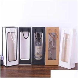 Gift Wrap 8 Colours Kraft Paper Single Red Wine Bag Window Transparent Rectangar Flower Tote 12.5Cmx8.5Cmx35Cm Lx2470 Drop Delivery Hom Dhlfg