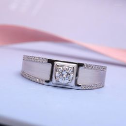 Cluster Rings 14k White Gold 0.3CT Round Cut HPHT CVD Lab Grown Diamond Engagement Men Ring Sandblasting Style