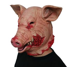 Party Masks Halloween Bloody Pig Head Mask Novelty Animal Horror Cosplay Costume Scary Latex Pieces Mardi Gras Carnival Props 230821