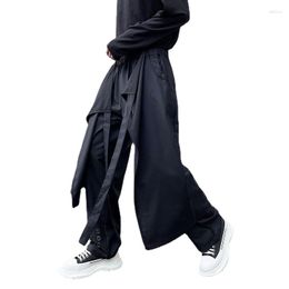 Men's Pants Chic Black Colour Double Layered Loose Casual Long Patchwork Trousers