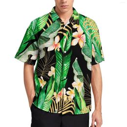 Men's Casual Shirts Jungle Palm Leaves Loose Shirt Man Vacation Tropical Forest Flower Print Hawaii Graphic Stylish Oversized Blouses