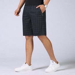 Men's Shorts Men Clothes 2023 Big Size Plaid Cotton Zipper Pocket Breeches Elastic Waist Bermudas Male Plus 4XL 5XL Khaki