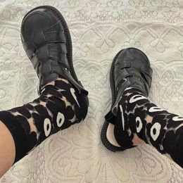 Women Socks Korean Style Sweet Lolita Flowers Transparent Glass Silk Summer Thin Black White Ladies Calcetines Girls Gift