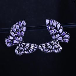 Stud Earrings Exquisite Butterfly White/Purple Zircon For Women Girl Beautiful Crystal Earring Wedding Jewellery Birthday Gifts