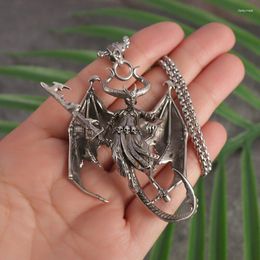 Pendant Necklaces Gothic Dark Hell Horn Demon King Wing Scythe Necklace Men And Women Personality Rock Jewellery