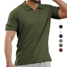 Men's Polos 2023 Arrivals Polo Shirt Casual Loose Short Sleeve Shirts Plus Size Stripe Top Man Button Lapel Solid Tops