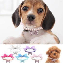 Dog Collars Cute Pet Cat Pearls Necklace Collar With Bling Bone Fashion Puppy Wedding Jewellery Accessories Neck Chain For Dogs Cats