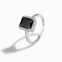 Cluster Rings 925 Sterling Silver 18K Gold Plated 2023 Black Agate Zircon Square Ring Geometric Fashion Luxury Jewelry Open Wedding