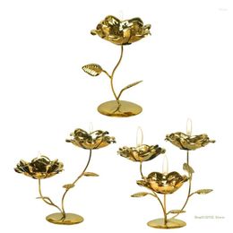 Candle Holders QX2E Nordic Style Plated Metal Rose Holder Stand Iron Art Lotus Flower Shaped Decorative Tealight Candlestick Ornament