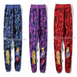 Mens Sportswear Pants Jogger Tracksuit causel cotton Terry Fabric Black Hip Hop Men Shark mouth A P Ehead camouflage trousers201w