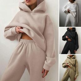 Women's Two Piece Pants Women Tracksuit Set Cozy Winter Soft Hoodie Elastic Waist Warm Casual With Pockets Lady